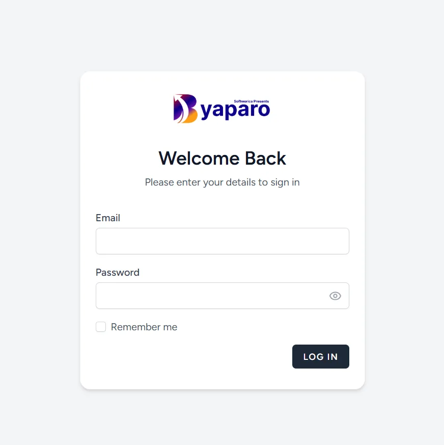 Byaparo login screen — Softworica Presents Byaparo
